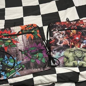 Superhero and Ninja Turtle Drawstring Bags